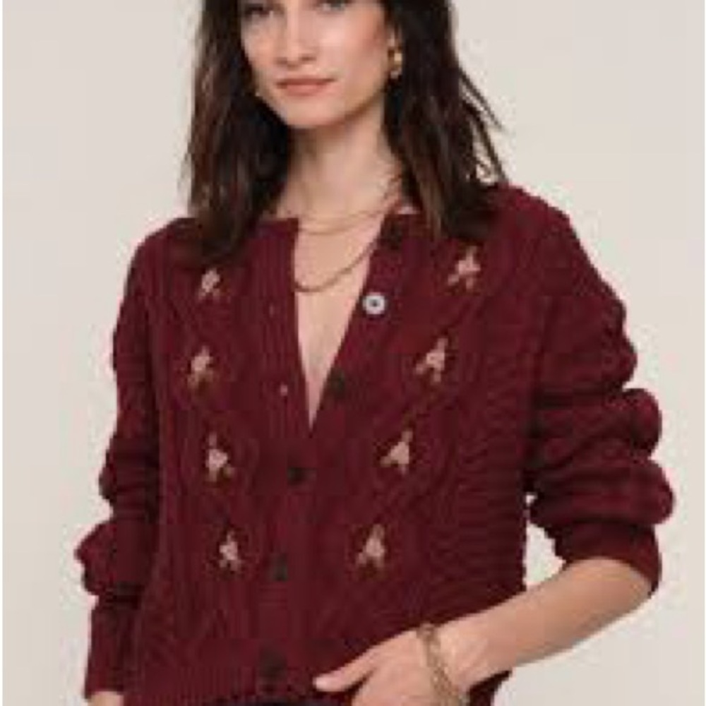 Heartloom Burgundy Embroidered Cardigan